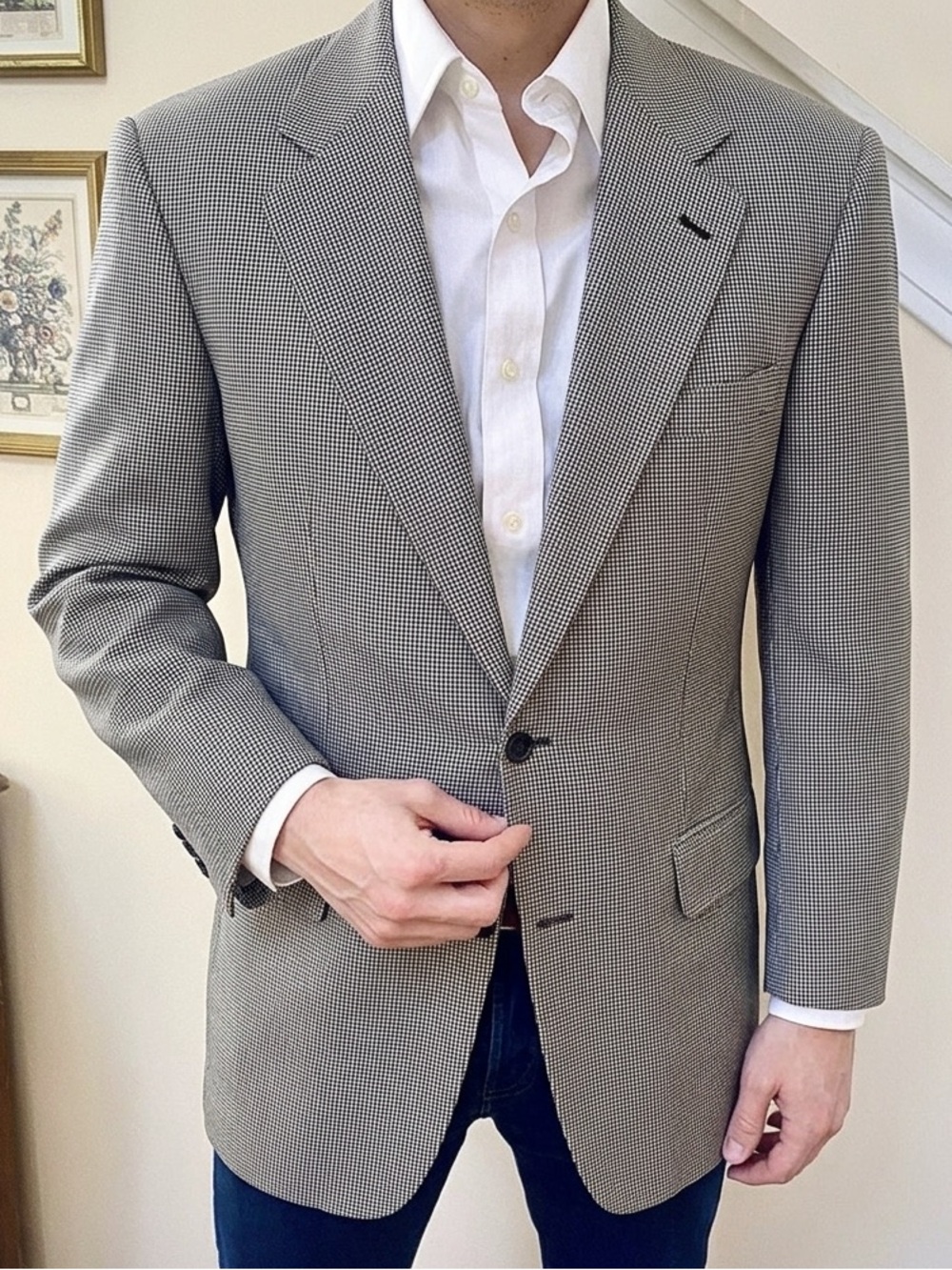 Brioni Slim Piuma Geometric Wool & Silk Blazer | 42L